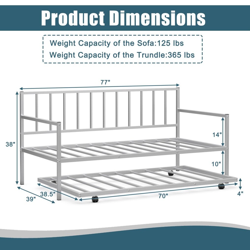 KOMFOTT Twin Daybed with Trundle, Metal Bed Frame with Trundle