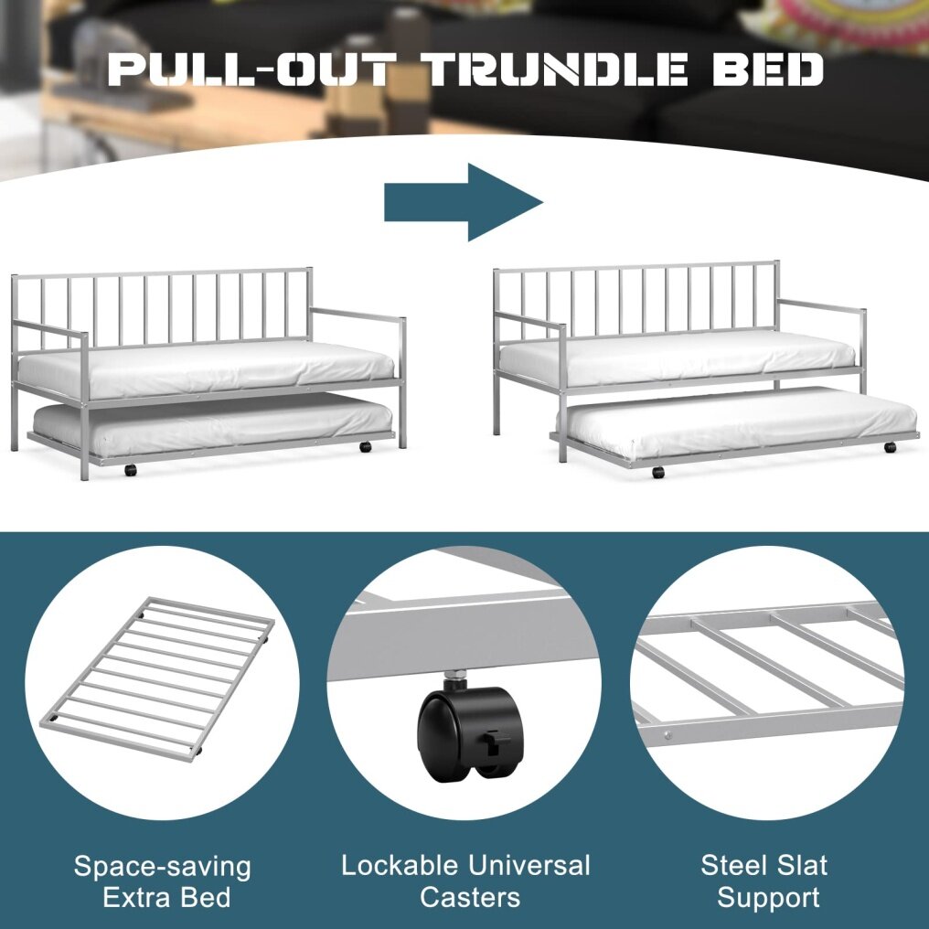 KOMFOTT Twin Daybed with Trundle, Metal Bed Frame with Trundle