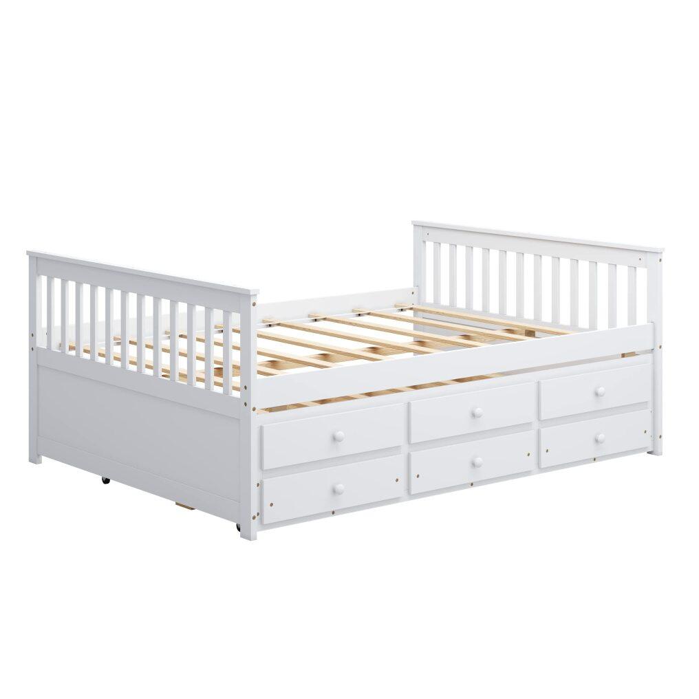 KOMFOTT Wood Full Trundle Bed with Storage Drawers, Daybed with Trundle