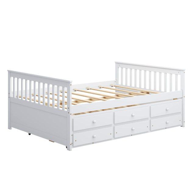 KOMFOTT Wood Full Trundle Bed with Storage Drawers, Daybed with Trundle