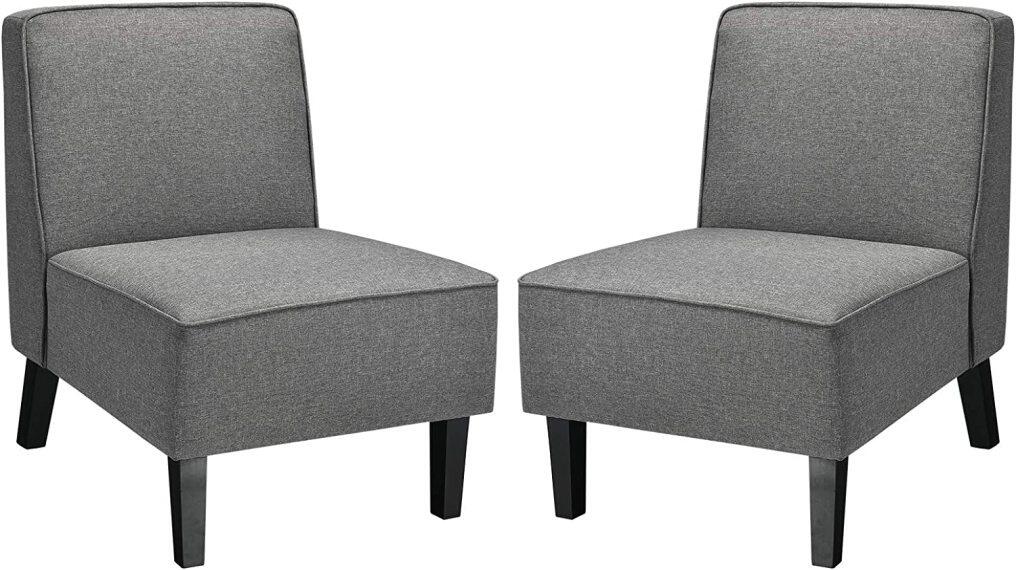 Thick Armless Accent Chair, Solid Wood Legs, 9" Thick Sponge Cushion, Max Load 330 lbs, Grey