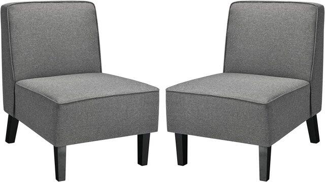 Thick Armless Accent Chair, Solid Wood Legs, 9" Thick Sponge Cushion, Max Load 330 lbs, Grey