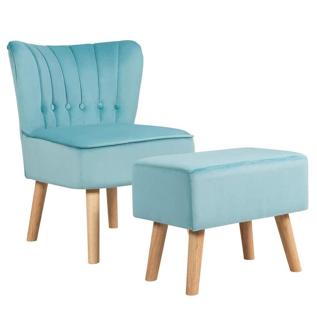 Modern Accent Chair Ottoman Set | Armless Slipper Sofa Chair with Foot stool