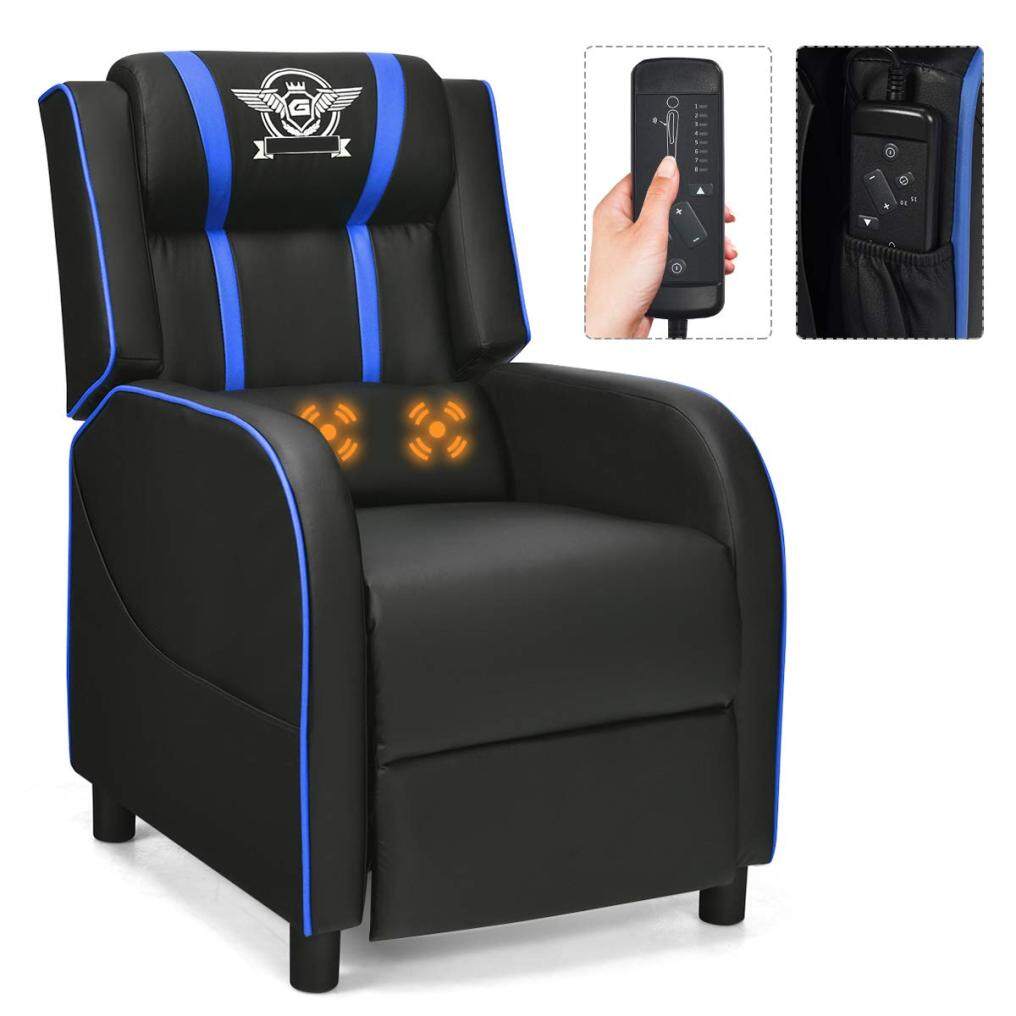 Komfott Recliner Chair, Single Recliner Sofa w/Cushion, Adjustable PU Leather Video Chair Home Theater Seat for Living & Recreation Room
