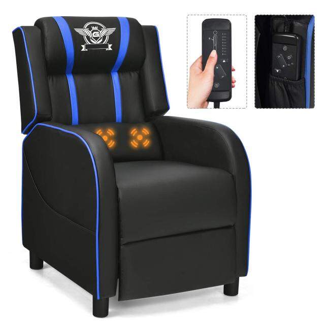 Komfott Recliner Chair, Single Recliner Sofa w/Cushion, Adjustable PU Leather Video Chair Home Theater Seat for Living & Recreation Room