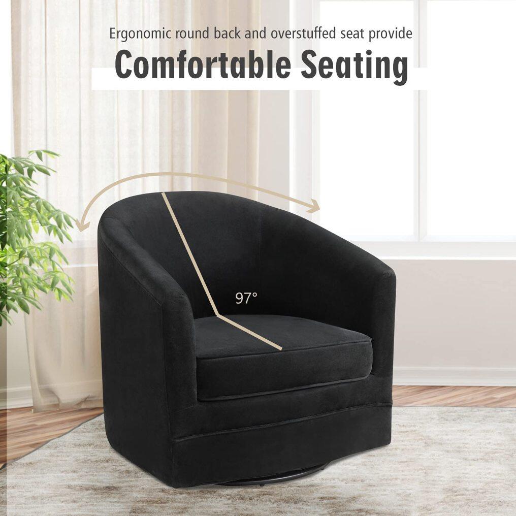 Velvet Round Barrel Chair, with 360-Degree Swivel Metal Base, Black