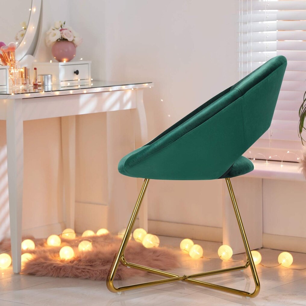 Modern Comfy Cute Upholstered Vanity Desk Chair w/Metal Legs