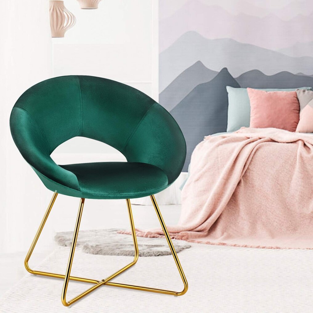 Modern Comfy Cute Upholstered Vanity Desk Chair w/Metal Legs