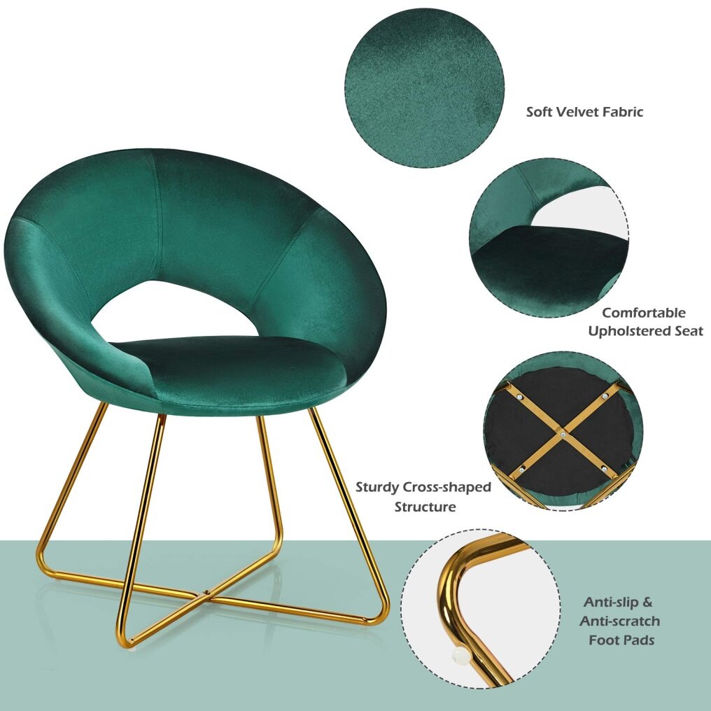 Modern Comfy Cute Upholstered Vanity Desk Chair w/Metal Legs