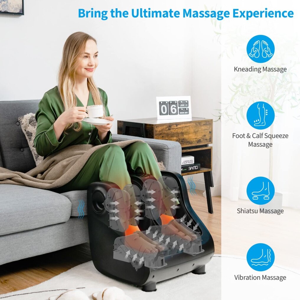 Shiatsu Foot and Calf Massager w/ Adjustable Tilt Base, Kneading, Heat