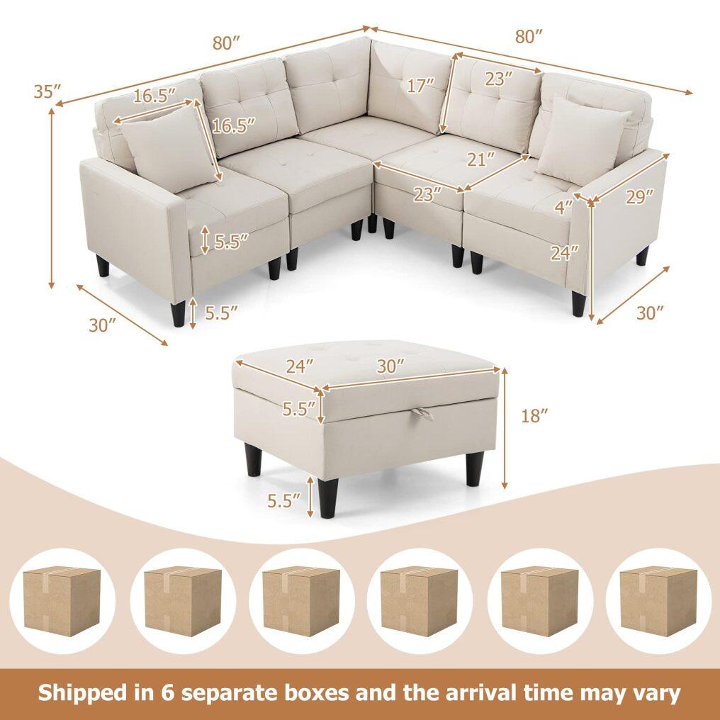 KOMFOTT Modular Sectional Sofa Couch, Reversible L-Shaped Corner Sofa Set with Ottoman