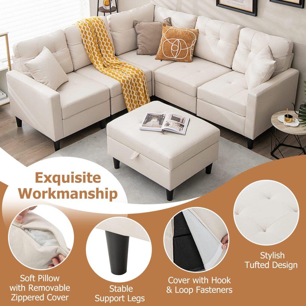 KOMFOTT Modular Sectional Sofa Couch, Reversible L-Shaped Corner Sofa Set with Ottoman