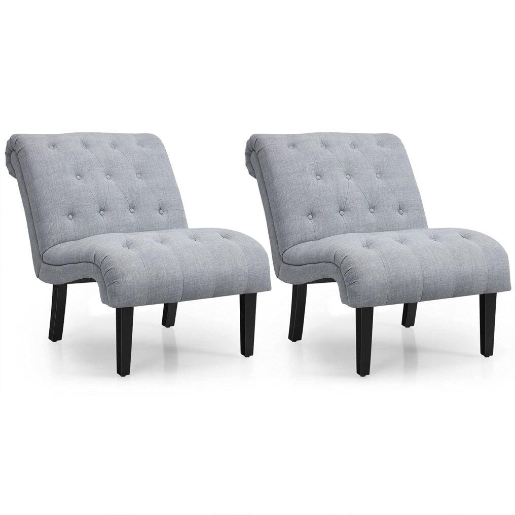 Armless Accent Chair w/Solid Wood Legs & Adjustable Foot Pads