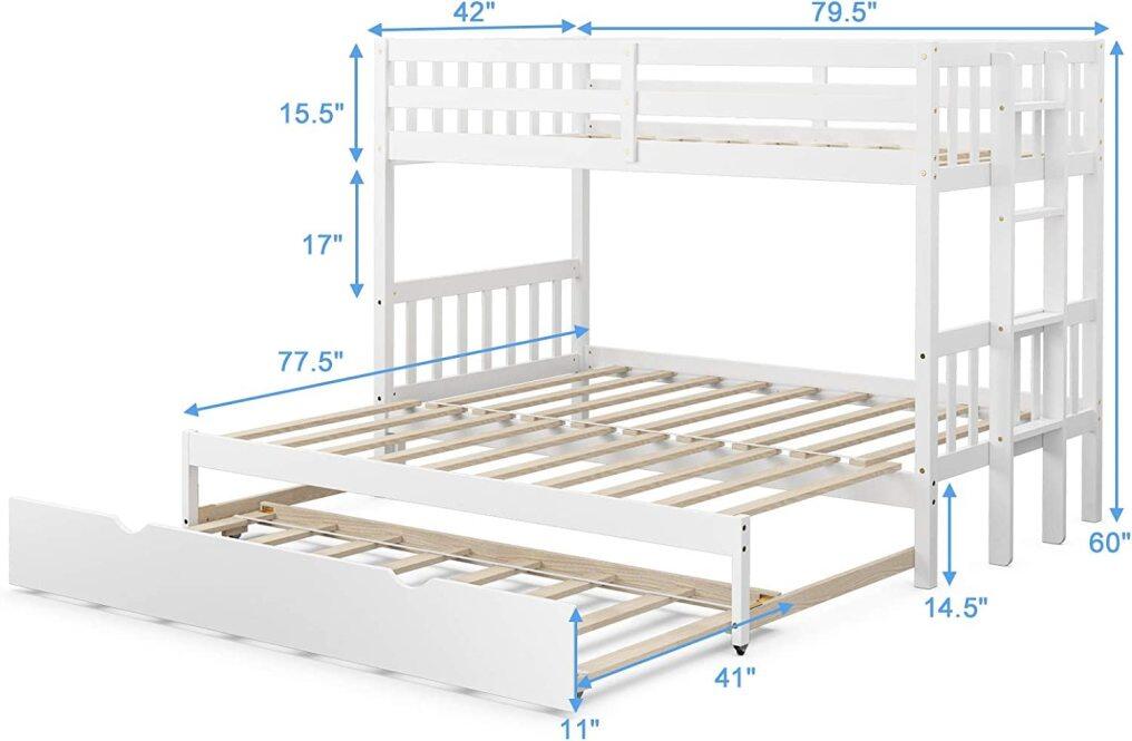 Over Pull-Out Bunk Bed with Trundle, Solid Wood Bunk Bed with Ladder