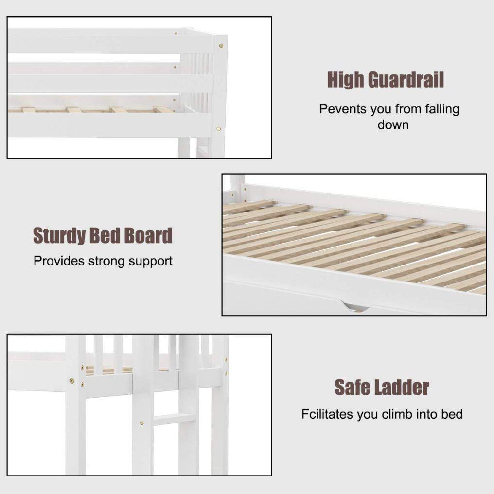 Over Pull-Out Bunk Bed with Trundle, Solid Wood Bunk Bed with Ladder