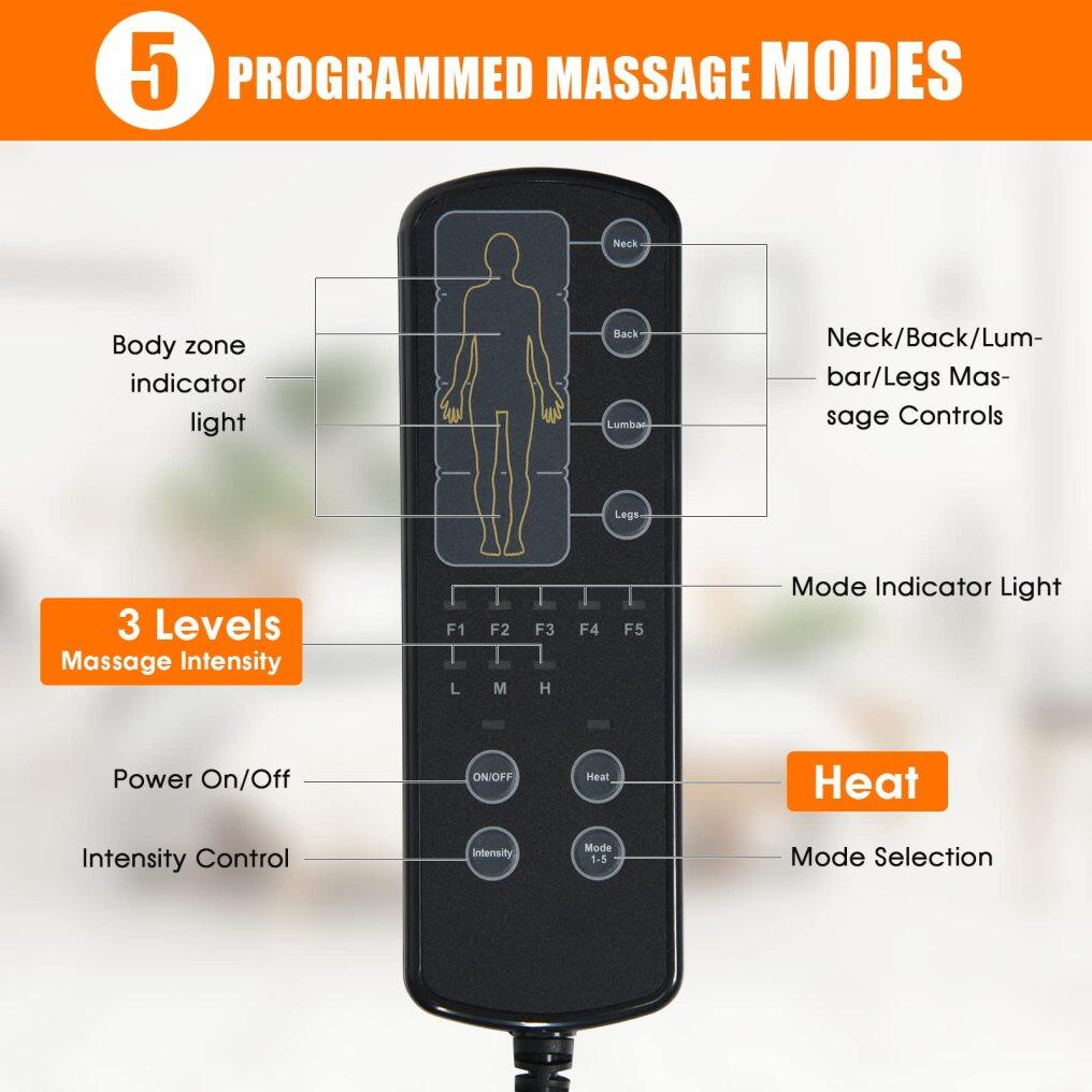 Massage Mat with Heat, 10 Vibration Motors, 5 Vibrating Modes, 3 Heating Pad Massage Mattress Pad
