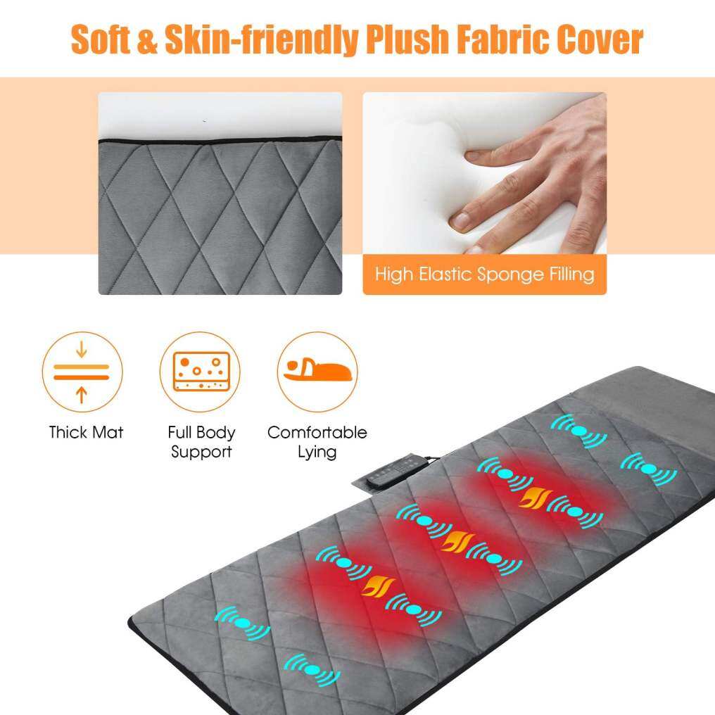 Massage Mat with Heat, 10 Vibration Motors, 5 Vibrating Modes, 3 Heating Pad Massage Mattress Pad
