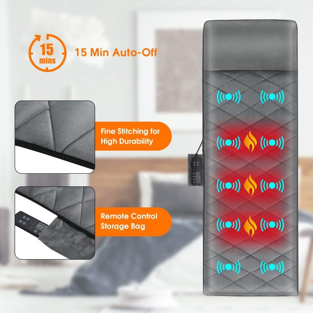 Massage Mat with Heat, 10 Vibration Motors, 5 Vibrating Modes, 3 Heating Pad Massage Mattress Pad