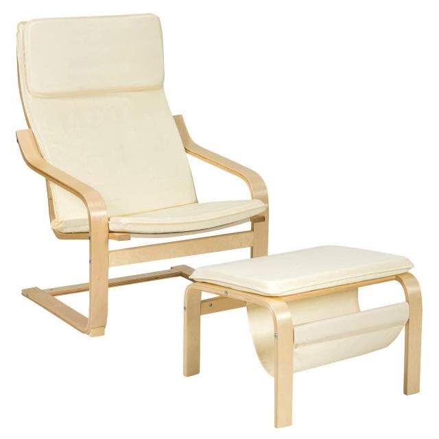 Wooden Lounge Chair with Ottoman, Modern Accent Armchair Leisure Chair with Removable Cushion