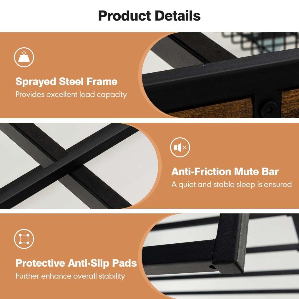 KOMFOTT Platform Bed Frame with 4 Rolling Storage Drawers, Industrial Metal Bed Frame with Reserved Holes for Headboard