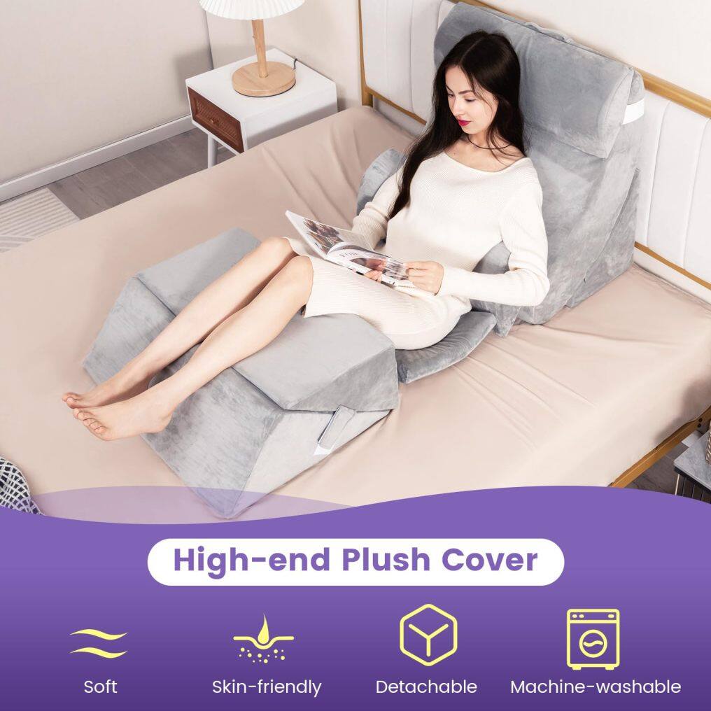 KOMFOTT 7 PCS Orthopedic Bed Wedge Pillow Set, Bed Wedge Pillows with Memory Foam for Neck, Back & Leg Pain Relief