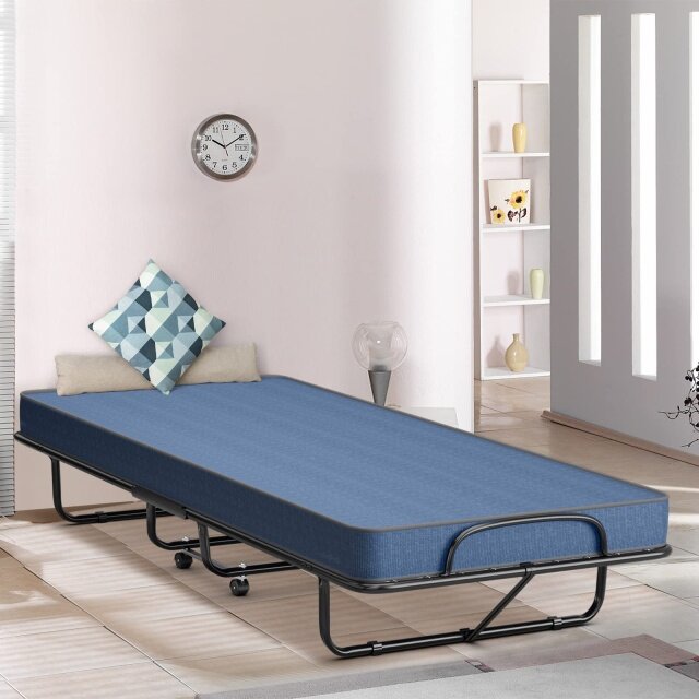 Folding Guest Bed with Mattress,  Twin Size  Portable Rollaway Bed 5-Inch Memory Foam Mattress