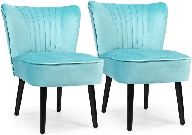 Set of 2 Upholstered Modern Leisure Velvet Accent Chair w/ Adjustable Foot Pads