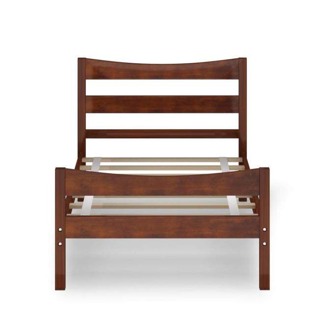 Wood Bed Frame Twin Size, Rustic Style Platform Bed w/Headboard & Footboard, Solid Wood Slat Support