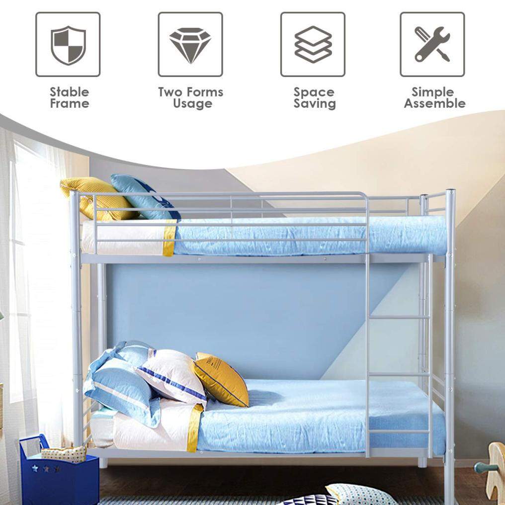 Metal Bunk Bed Twin Over Twin, Removable Ladder and Safety Guard Rails, for Kids Adult Children
