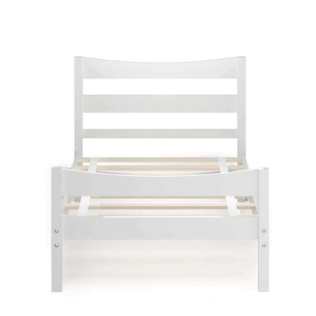 Wood Bed Frame Twin Size, Rustic Style Platform Bed w/Headboard & Footboard, Solid Wood Slat Support