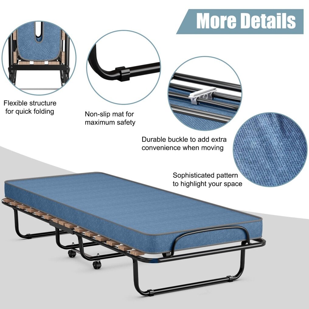Guest Bed Frame Rollaway with Mattress for Adults