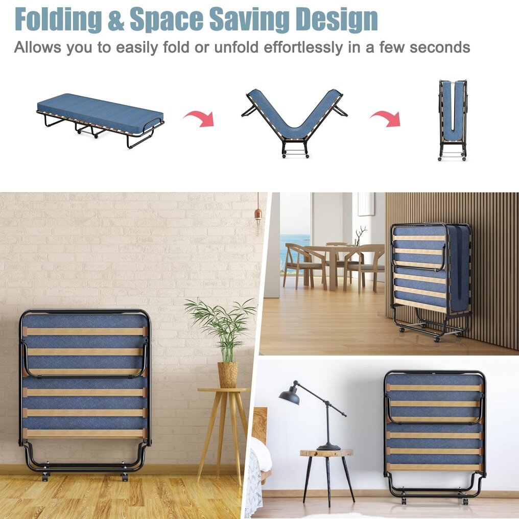 Guest Bed Frame Rollaway with Mattress for Adults