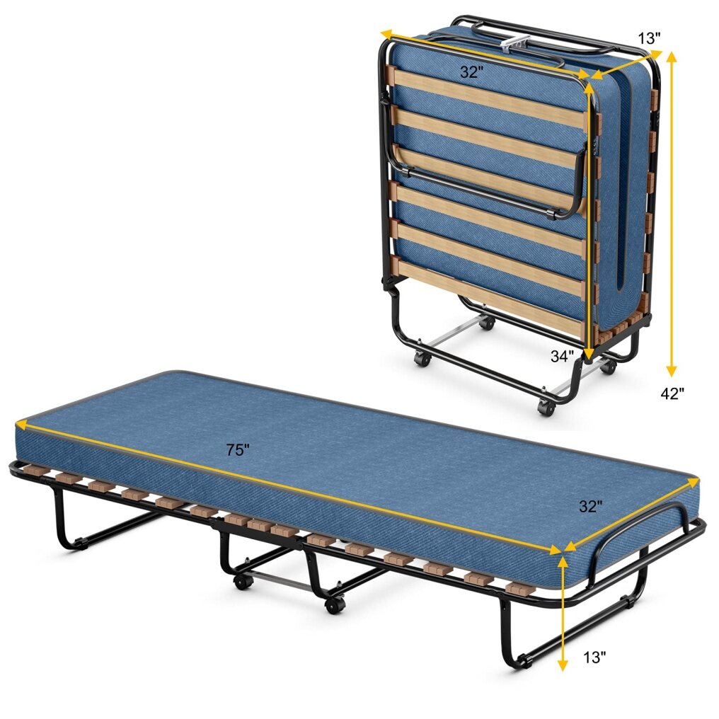 Guest Bed Frame Rollaway with Mattress for Adults