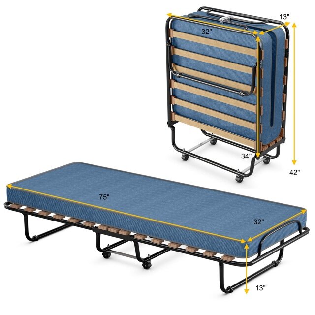 Guest Bed Frame Rollaway with Mattress for Adults