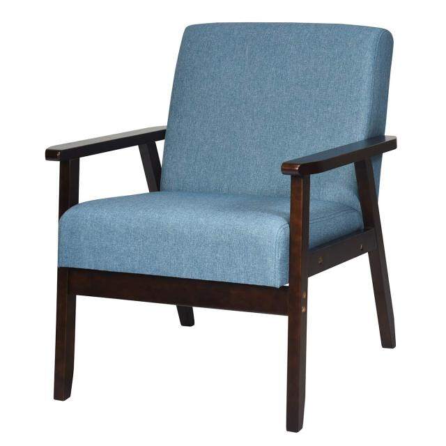 Solid Hardwood Made Mid-Century Modern Accent Chair | Retro Fabric Armchair