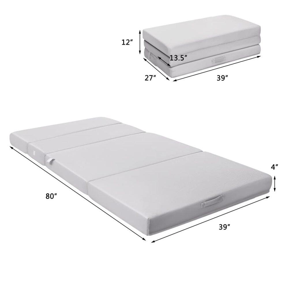 4 Inch Tri-Fold Memory Foam Mattress Pad Topper with Removable Mattress Cover