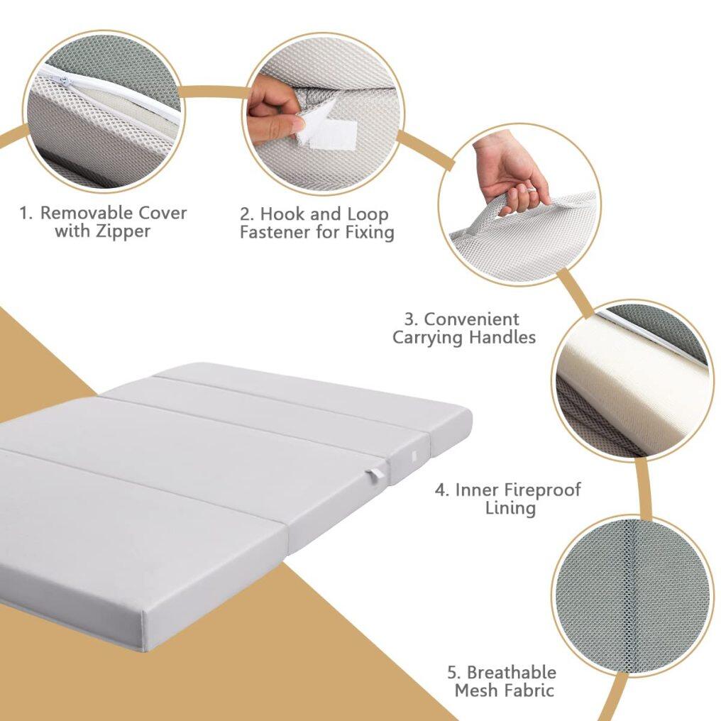 4 Inch Tri-Fold Memory Foam Mattress Pad Topper with Removable Mattress Cover