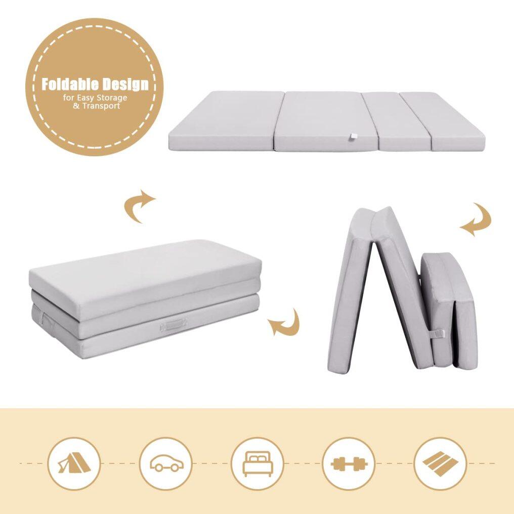 4 Inch Tri-Fold Memory Foam Mattress Pad Topper with Removable Mattress Cover