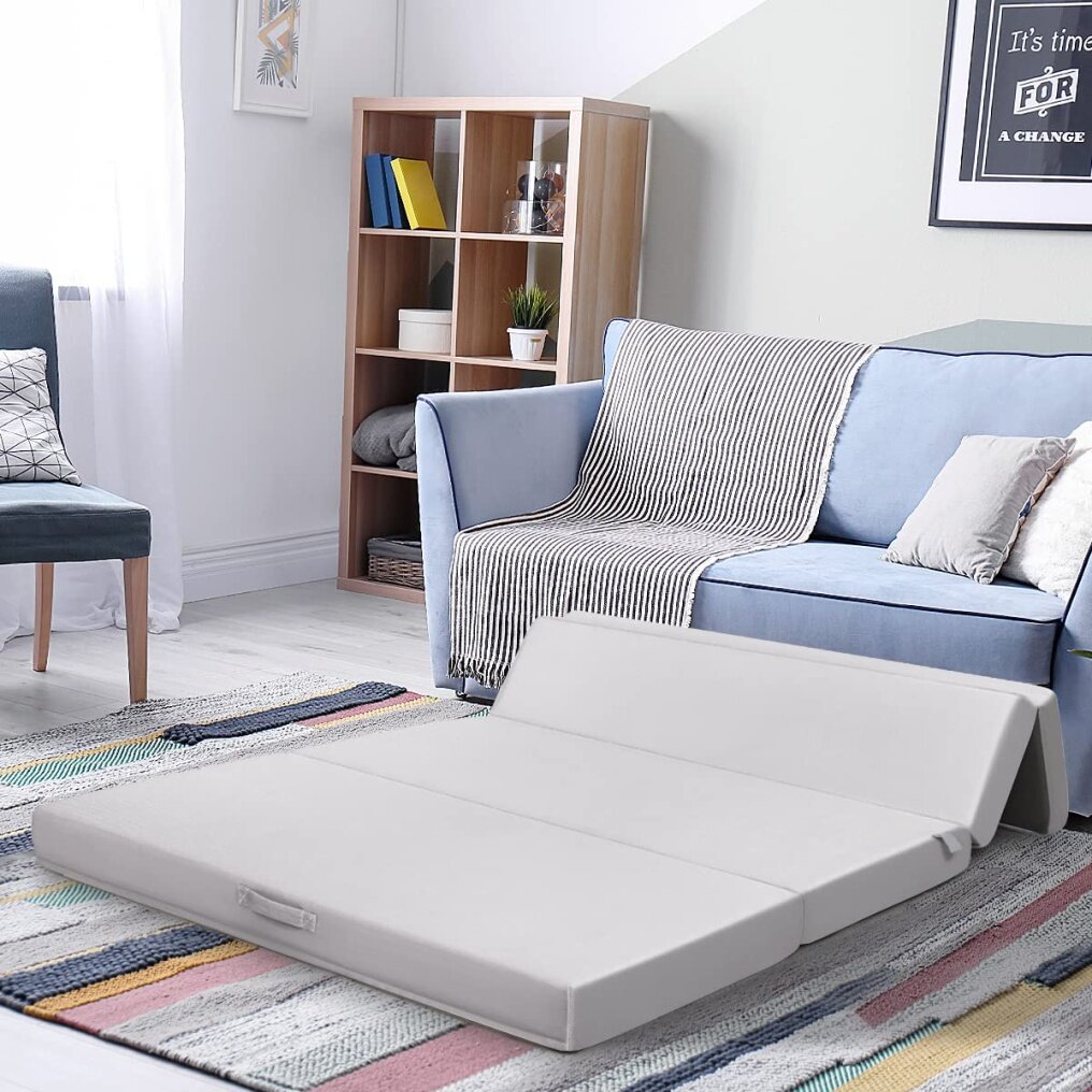 4 Inch Tri-Fold Memory Foam Mattress Pad Topper with Removable Mattress Cover