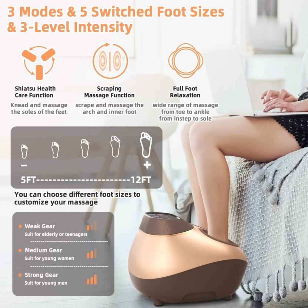 3 Modes & Speeds Shiatsu Foot Massager W/ Heat