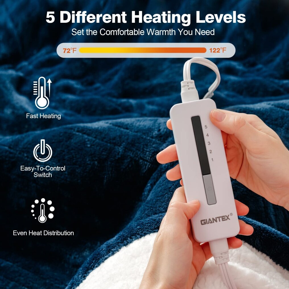 Flannel Sherpa Double Side Electric Heated Blanket 50''x60'' with 5 heating levels