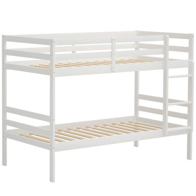 KOMFOTT Wooden Bunk Bed Twin Over Twin, Bunk Bed with Ladder & Safety Guardrail, Solid Wood Bed Frame