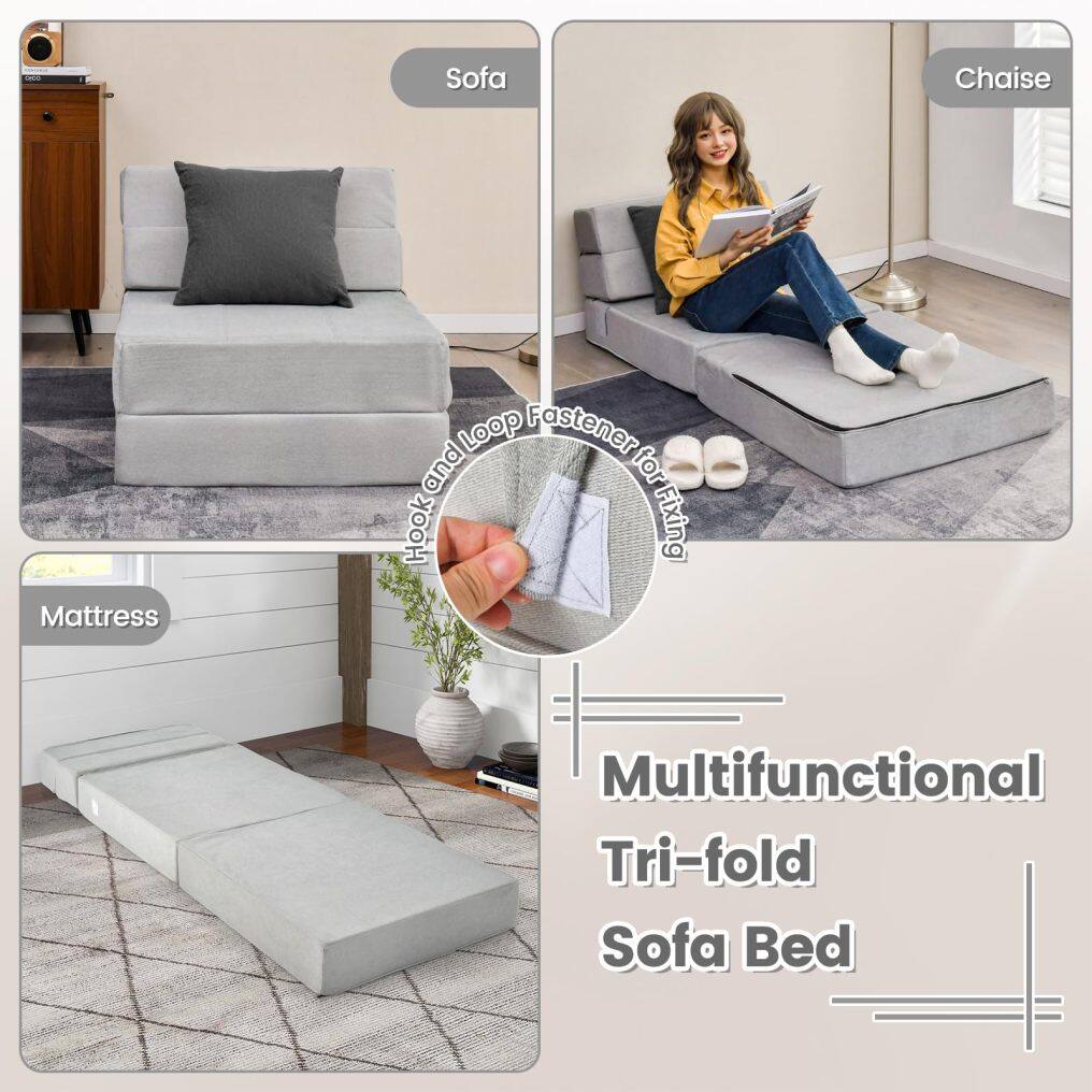 KOMFOTT Tri Folding Sofa Bed, Convertible Sleeper Chair Bed