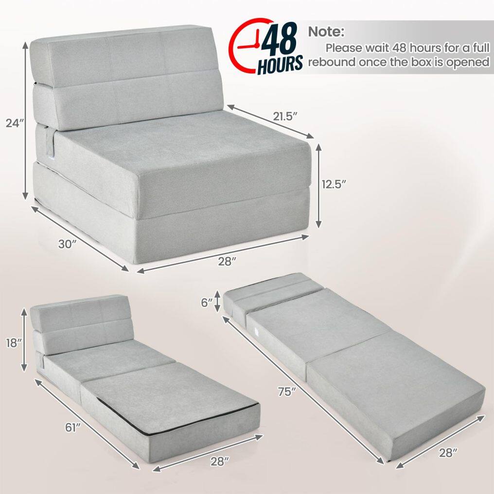 KOMFOTT Tri Folding Sofa Bed, Convertible Sleeper Chair Bed