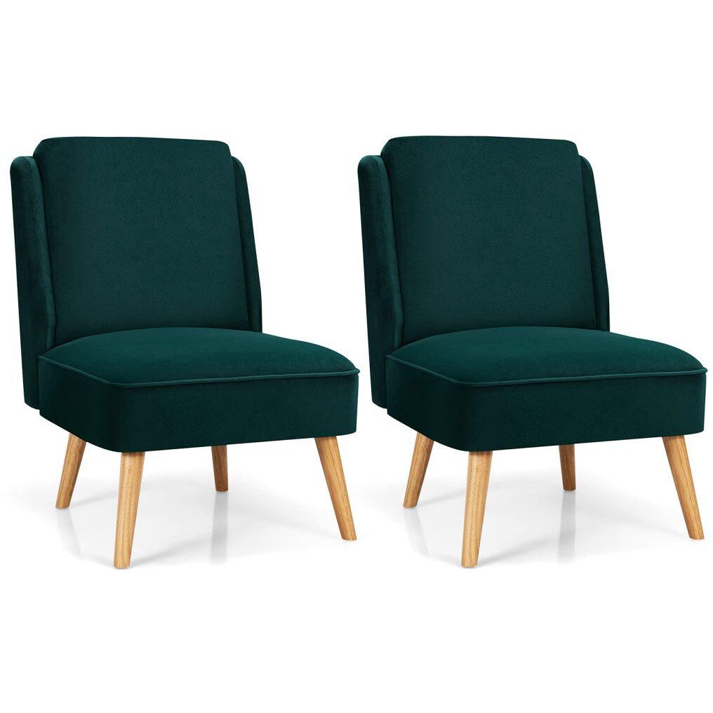 Velvet Accent Chair, Comfy Single Sofa Chair w/Rubber Wood Legs, Modern Upholstered Leisure Living Room Chair