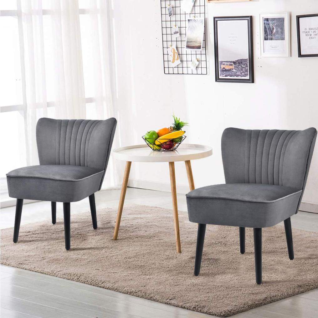 Set of 2 Upholstered Modern Leisure Velvet Accent Chair w/ Adjustable Foot Pads