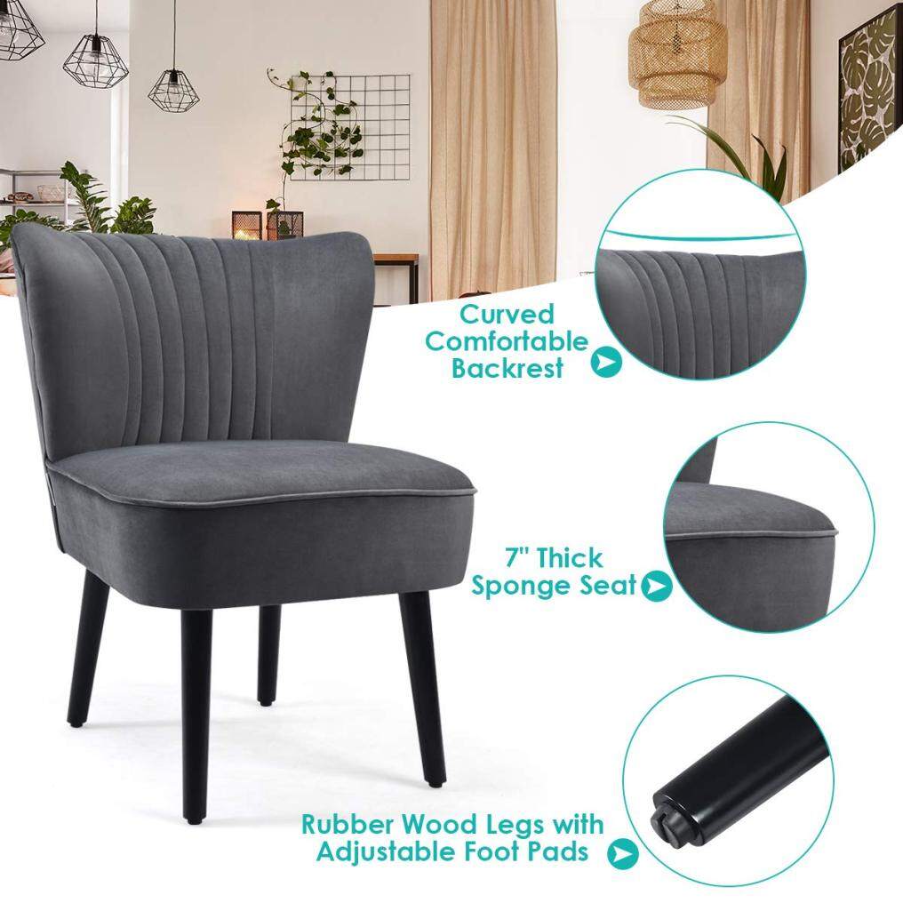 Set of 2 Upholstered Modern Leisure Velvet Accent Chair w/ Adjustable Foot Pads