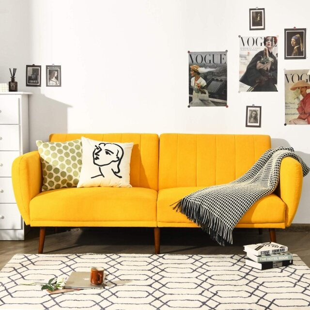 3-Level Angle Adjustable Foldable Futon Sofa Bed with Pillow  for Compact Living Room