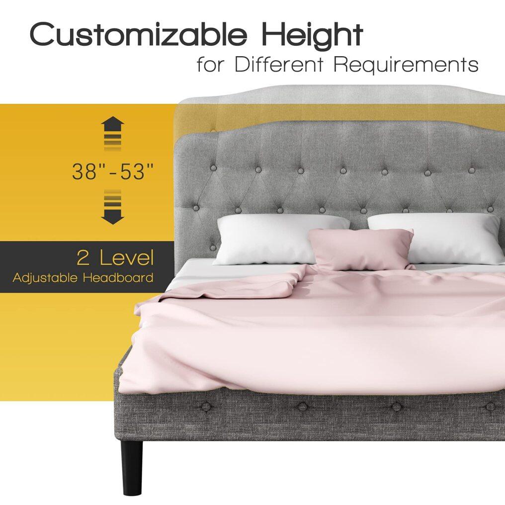 Upholstered Headboard, Adjustable Height from 38" to 53" Platform