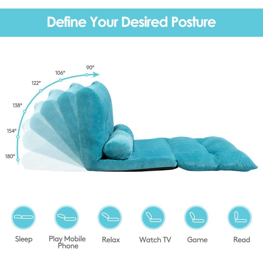 Multi-Functional 6-Position Foldable Lazy Floor Sofa with 2 Pillows